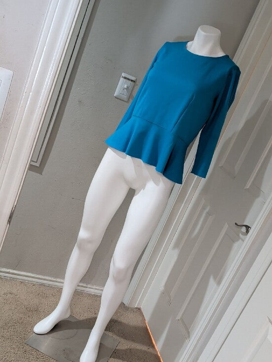 Ann Taylor Blue Peplum 3/4 Sleeve Top Women's Small