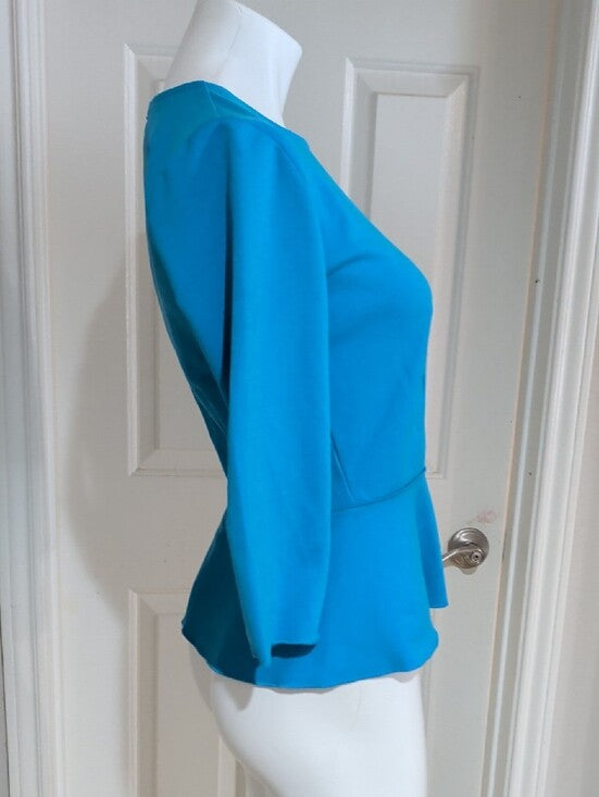 Ann Taylor Blue Peplum 3/4 Sleeve Top Women's Small