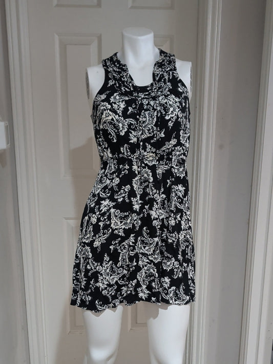 Vintage Elle Black and White Paisley Sleeveless Mini Dress XS