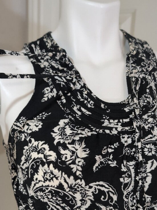 Vintage Elle Black and White Paisley Sleeveless Mini Dress XS