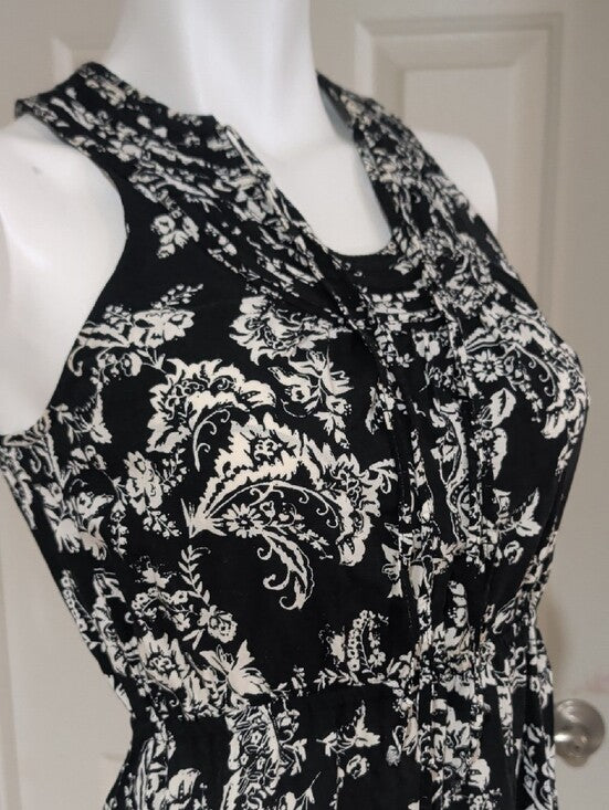 Vintage Elle Black and White Paisley Sleeveless Mini Dress XS