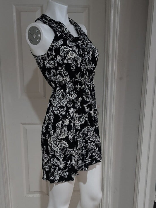 Vintage Elle Black and White Paisley Sleeveless Mini Dress XS