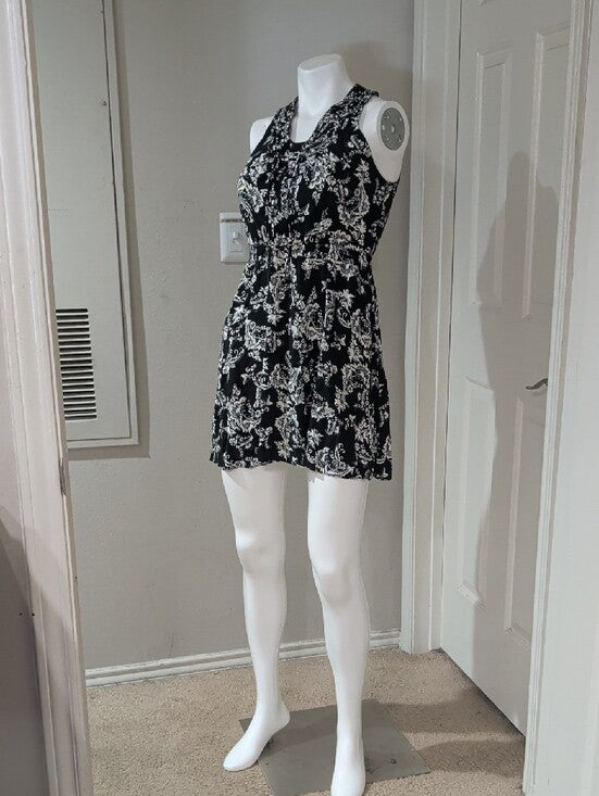 Vintage Elle Black and White Paisley Sleeveless Mini Dress XS