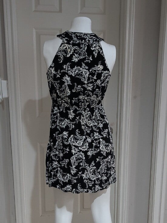 Vintage Elle Black and White Paisley Sleeveless Mini Dress XS