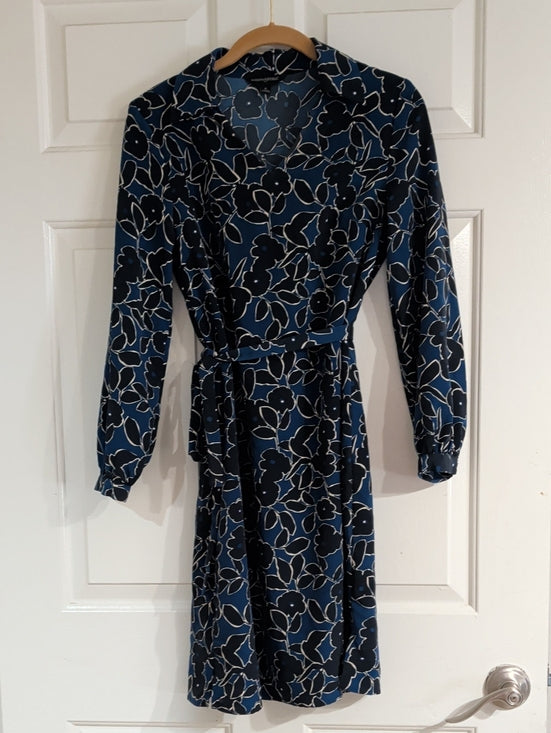 Banana Republic Navy Floral Long-Sleeve Wrap Dress Women's 0