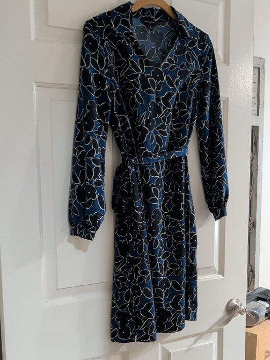 Banana Republic Navy Floral Long-Sleeve Wrap Dress Women's 0