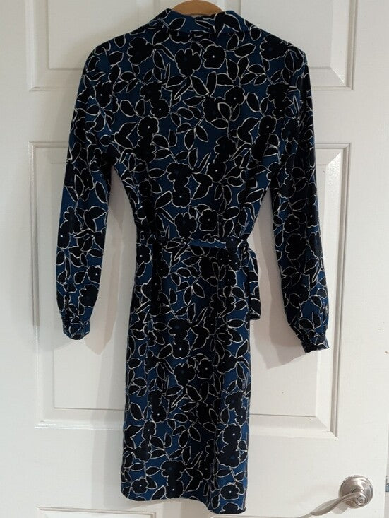 Banana Republic Navy Floral Long-Sleeve Wrap Dress Women's 0