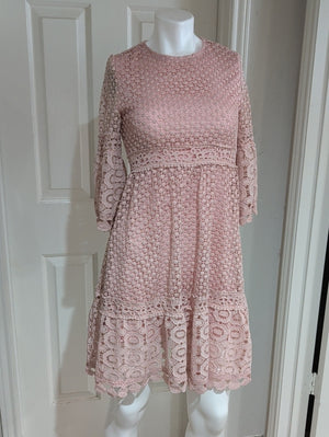 SHEIN Blush Lace Midi Fit-and-Flare Dress Women's Small