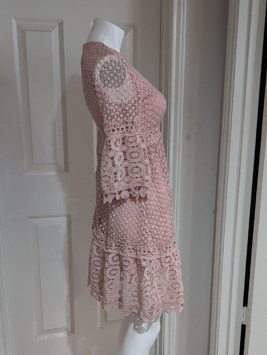 SHEIN Blush Lace Midi Fit-and-Flare Dress Women's Small