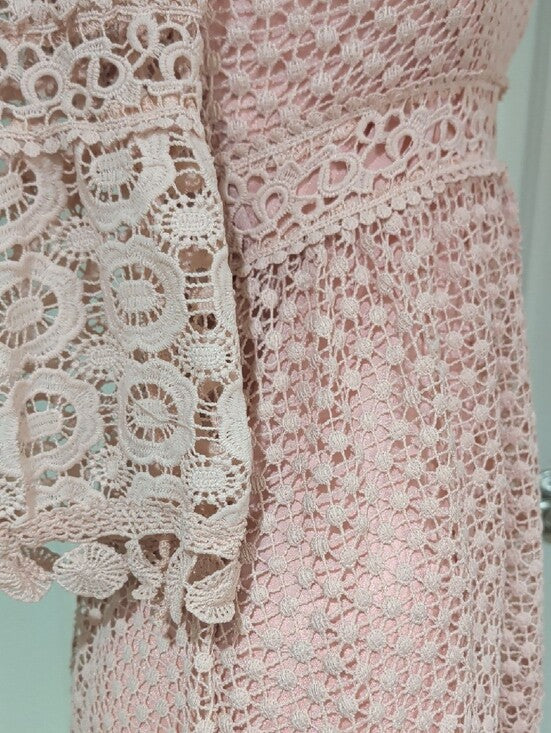 SHEIN Blush Lace Midi Fit-and-Flare Dress Women's Small