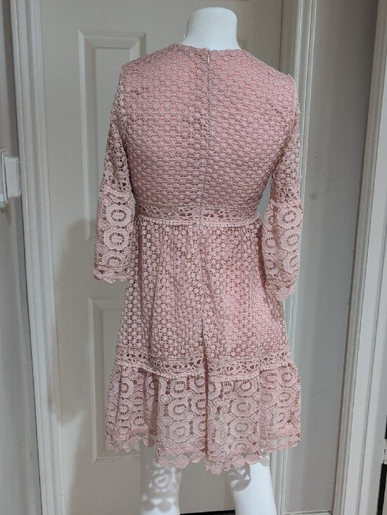 SHEIN Blush Lace Midi Fit-and-Flare Dress Women's Small