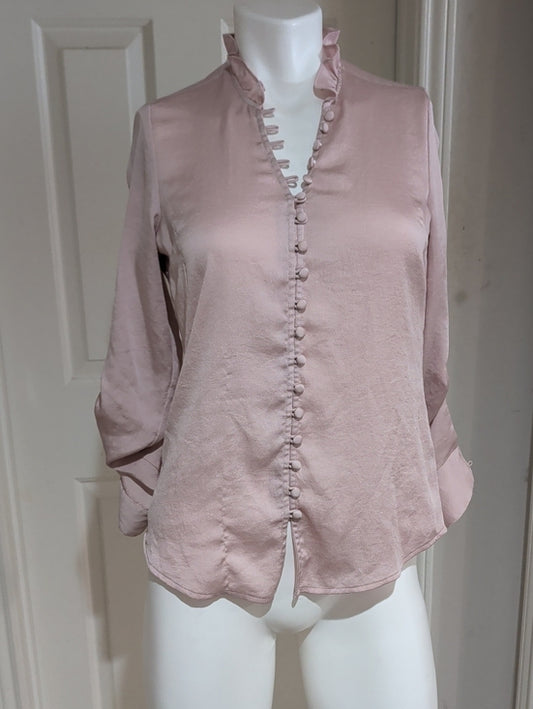 Express Women's Pink Ruffle Collar Button-Front Blouse XS