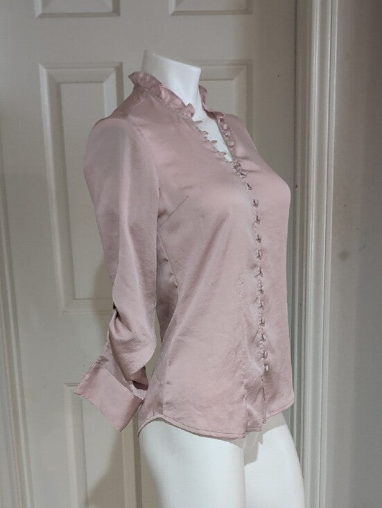 Express Women's Pink Ruffle Collar Button-Front Blouse XS