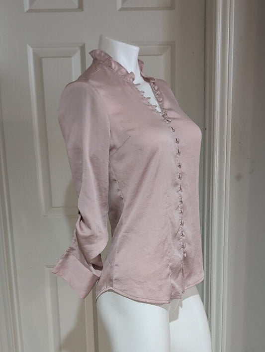Express Women's Pink Ruffle Collar Button-Front Blouse XS