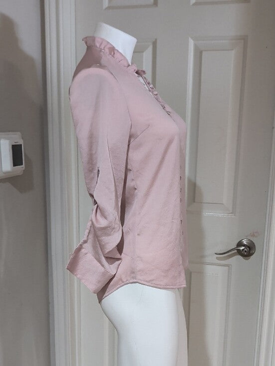 Express Women's Pink Ruffle Collar Button-Front Blouse XS