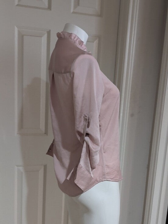 Express Women's Pink Ruffle Collar Button-Front Blouse XS