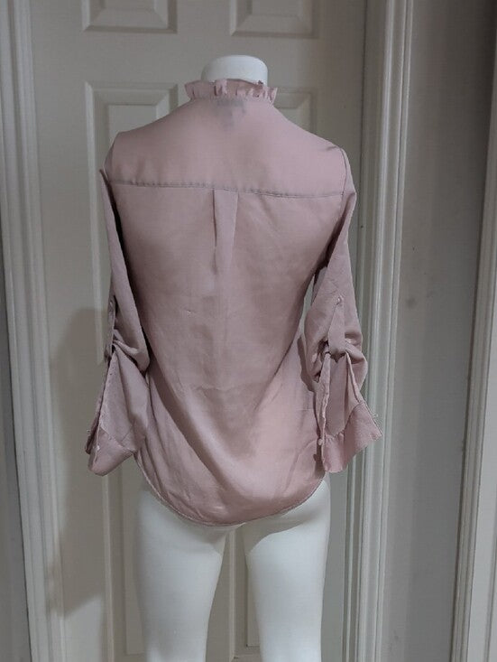 Express Women's Pink Ruffle Collar Button-Front Blouse XS
