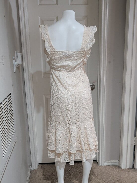 Cleobella Cream Eyelet Tiered Midi Dress with Tassel Tie Women's XS