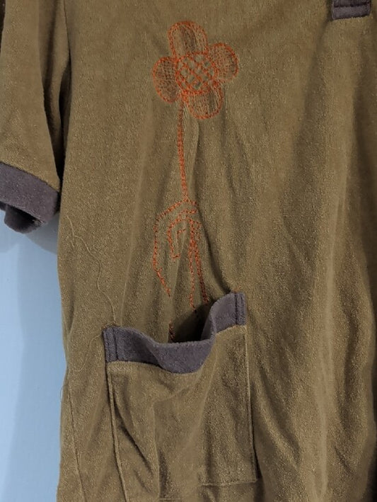 Retro Urban Outfitters Men's Polo in Mustard and Brown Medium