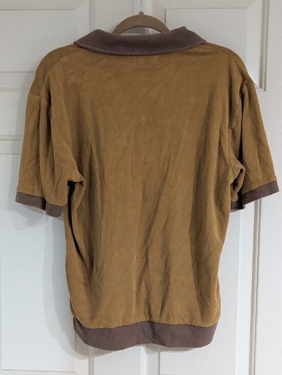 Retro Urban Outfitters Men's Polo in Mustard and Brown Medium