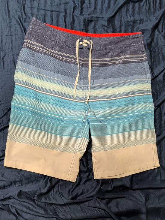 Goodfellow & Co Men's Blue Gradient Stripe Swim Shorts with Tan Hem Large