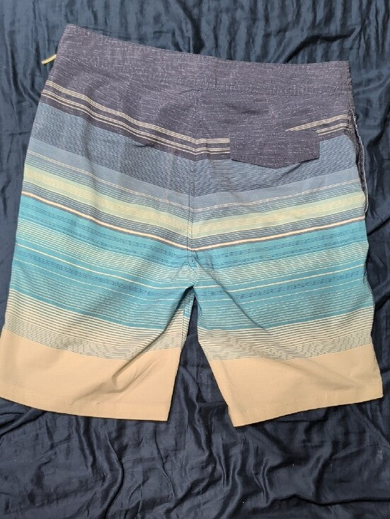 Goodfellow & Co Men's Blue Gradient Stripe Swim Shorts with Tan Hem Large
