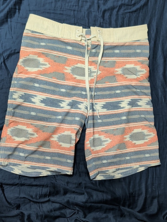 Mossimo Men's Patterned Coral and Blue Board Shorts 32