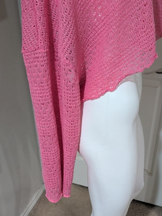 Retro Pink Cropped Crochet Boatneck Sweater Women's 4X