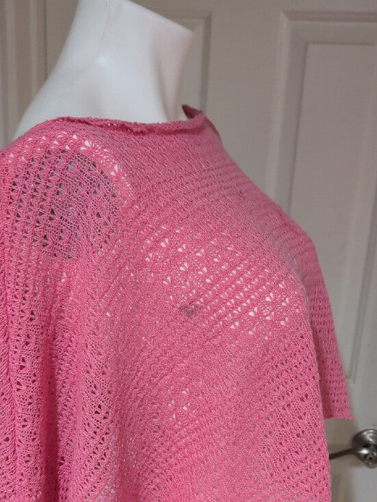 Retro Pink Cropped Crochet Boatneck Sweater Women's 4X