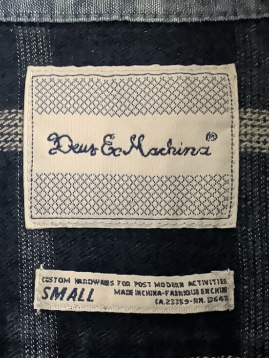 Deus Ex Machina Men's Indigo Windowpane Button-Down Shirt Small