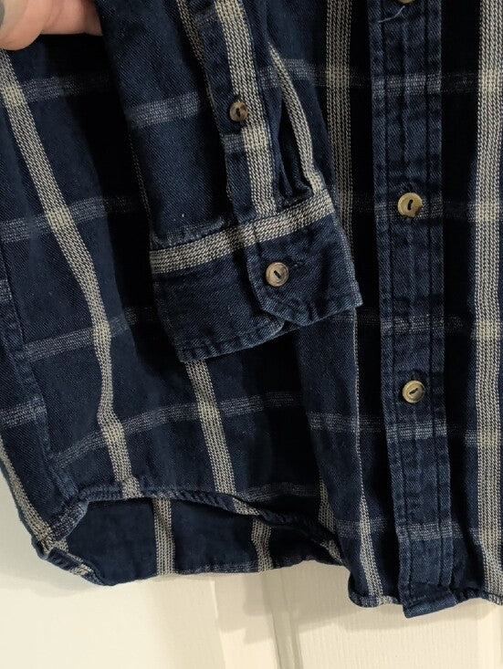 Deus Ex Machina Men's Indigo Windowpane Button-Down Shirt Small