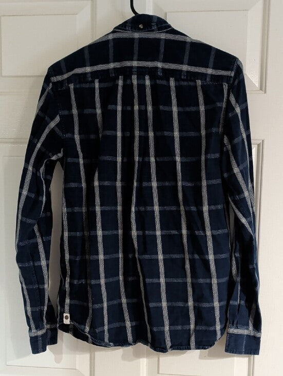 Deus Ex Machina Men's Indigo Windowpane Button-Down Shirt Small