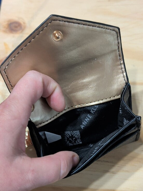 Anne Klein Black Leather Key Pouch Wallet with Gold Hardware XSmall