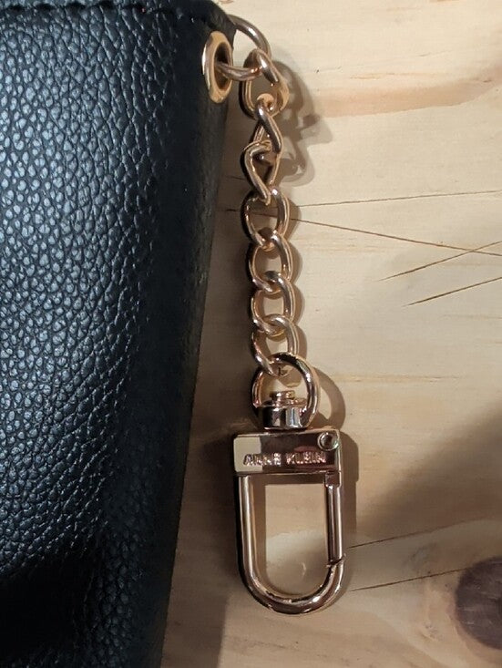 Anne Klein Black Leather Key Pouch Wallet with Gold Hardware XSmall