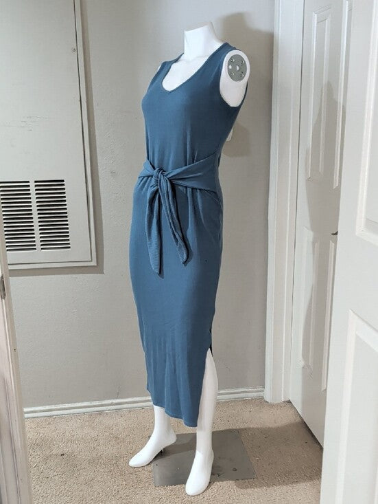 See You Monday Slate Blue Tie-Waist Midi Dress Women's XL