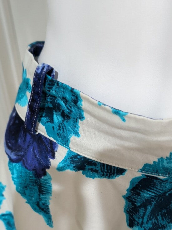 RARE Pinup Couture Cream A-Line Skirt with Teal and Navy Floral Print Women's Medium