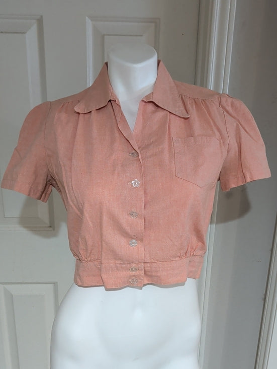 Vintage Freddie's Of Pinewood Peach Button-Up Crop Top Women's Large