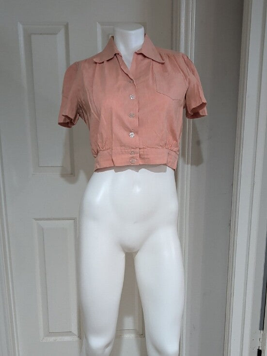 Vintage Freddie's Of Pinewood Peach Button-Up Crop Top Women's Large
