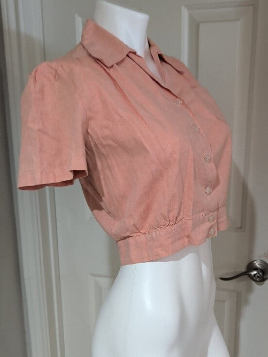 Vintage Freddie's Of Pinewood Peach Button-Up Crop Top Women's Large