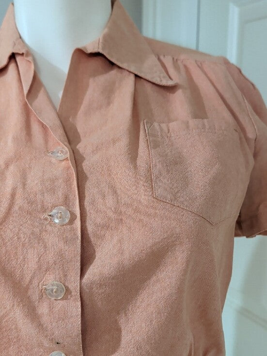 Vintage Freddie's Of Pinewood Peach Button-Up Crop Top Women's Large