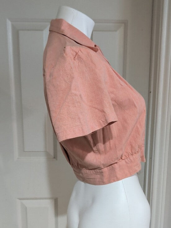 Vintage Freddie's Of Pinewood Peach Button-Up Crop Top Women's Large