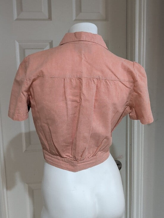 Vintage Freddie's Of Pinewood Peach Button-Up Crop Top Women's Large