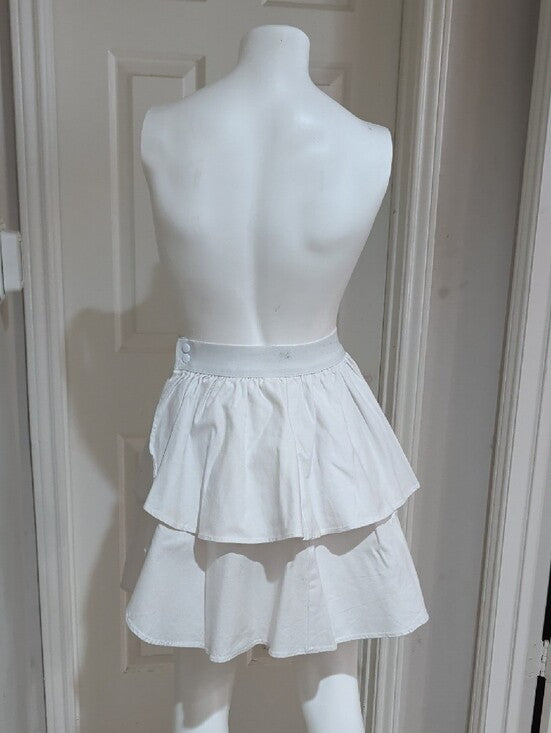 Vintage Laura Byrnes White Tiered Cotton Skirt Women's Medium