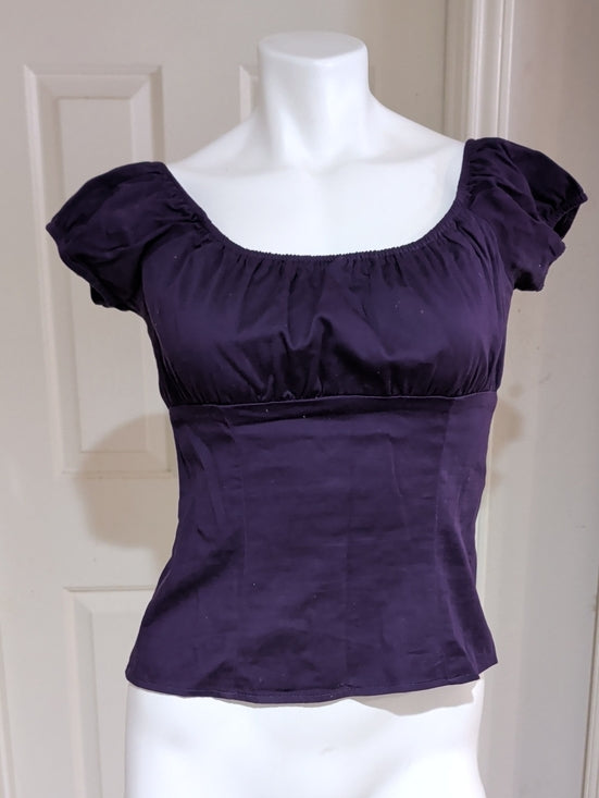 Retro Pinup Couture Deep Purple Scoop Neck Puff Sleeve Top Women's Medium