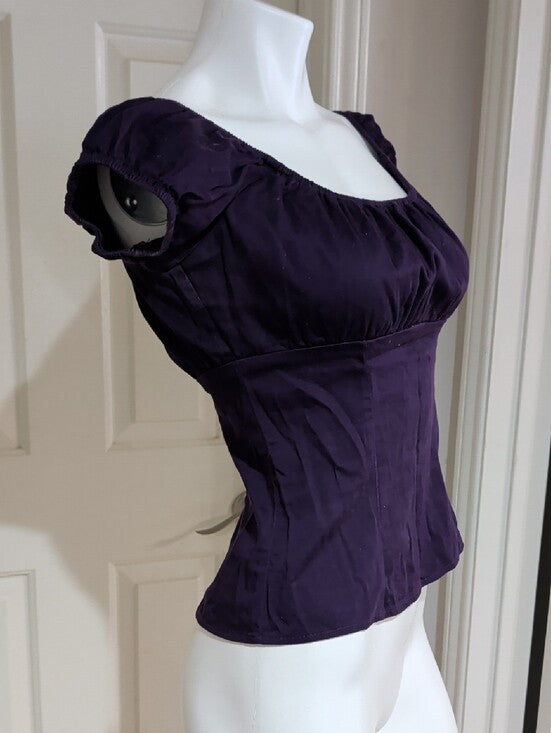 Retro Pinup Couture Deep Purple Scoop Neck Puff Sleeve Top Women's Medium