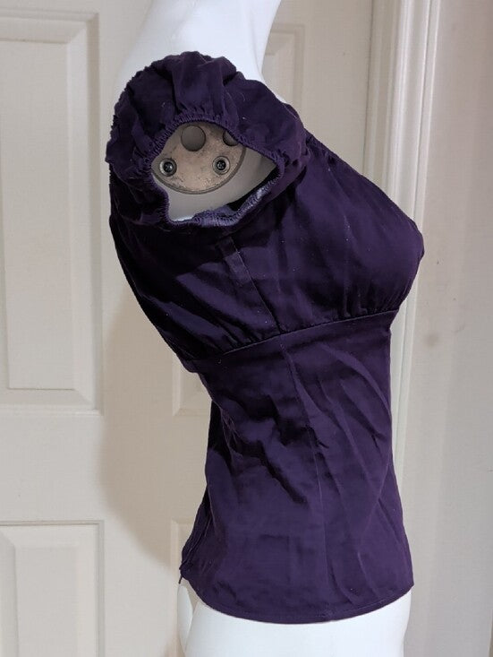Retro Pinup Couture Deep Purple Scoop Neck Puff Sleeve Top Women's Medium