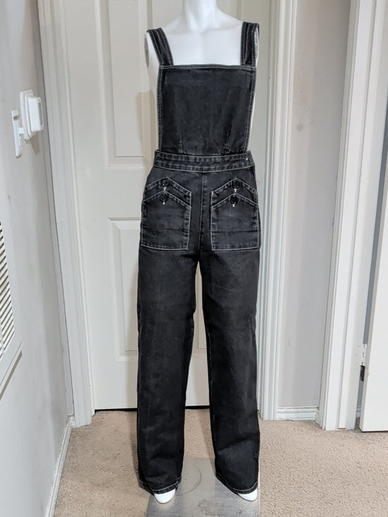 Vintage Freddie's Of Pinewood Black Denim Wide Leg Overalls Women's 28