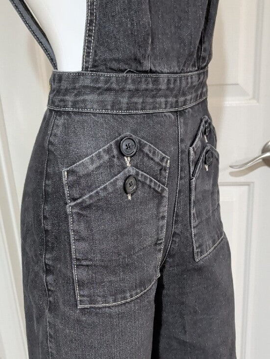 Vintage Freddie's Of Pinewood Black Denim Wide Leg Overalls Women's 28