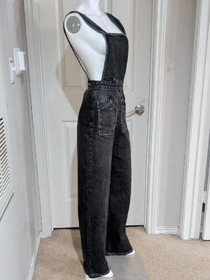 Vintage Freddie's Of Pinewood Black Denim Wide Leg Overalls Women's 28