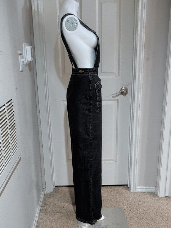 Vintage Freddie's Of Pinewood Black Denim Wide Leg Overalls Women's 28